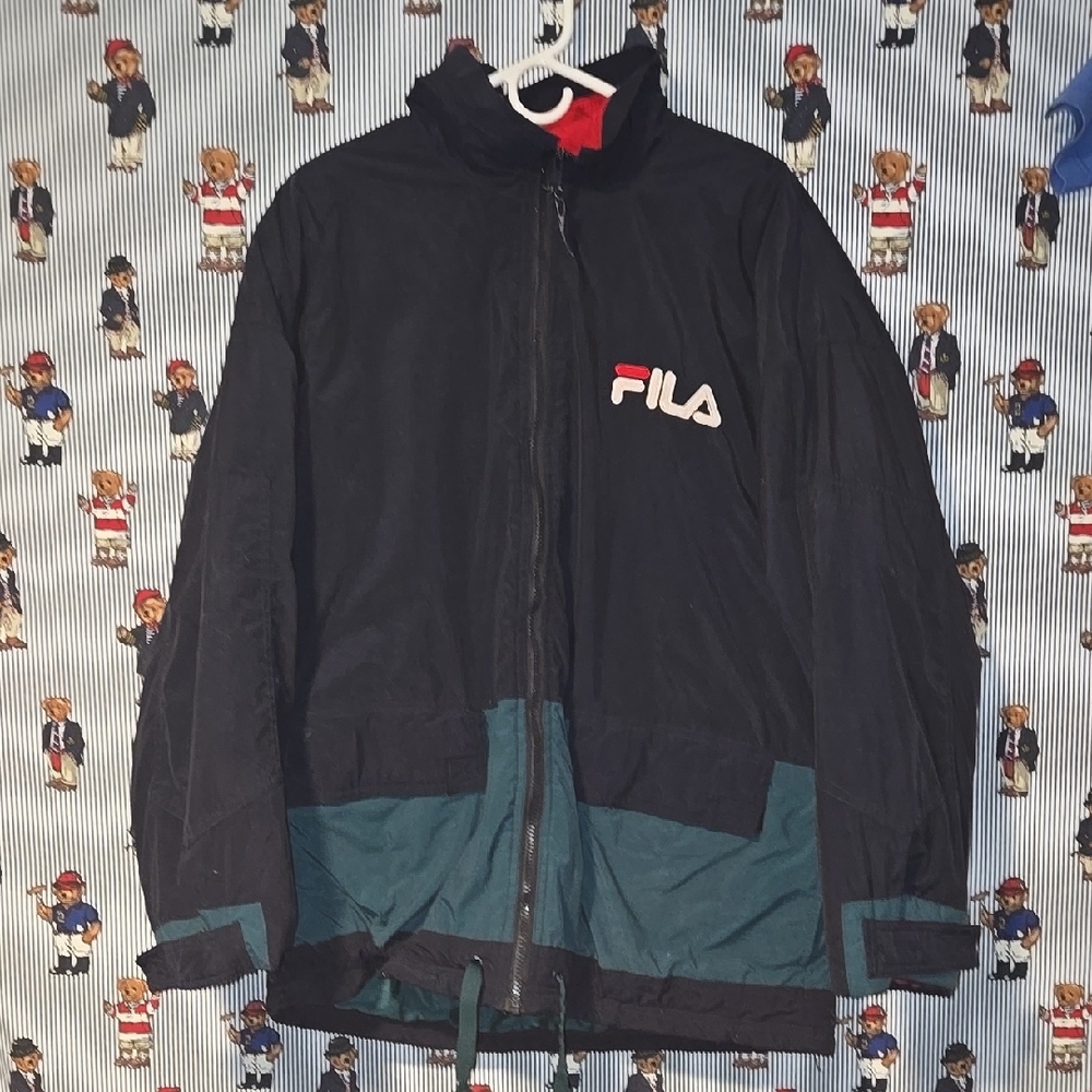 Vintage Fila Mens Coat Jacket Puffer Parka Color Block Spell Out 90s Y2k Large